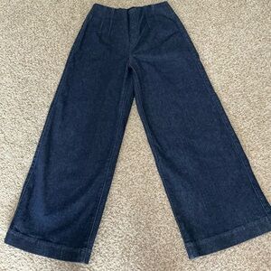 SPANX Dark Blue Denim Wide-Leg Cropped Trousers - Size Small